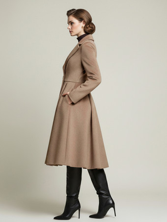 Abrigo midi vintage de lana con corte en X y solapa con muesca para mujer 2025