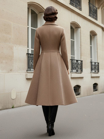 Abrigo midi vintage de lana con corte en X y solapa con muesca para mujer 2025