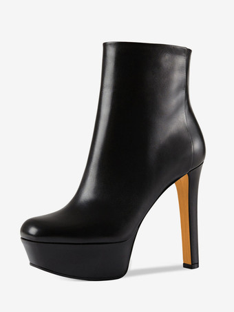 ブラック プラットフォーム アンクルブーツ ラウンドトゥ ハイヒール ブーティ