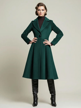 verde Abrigo midi vintage de lana con corte en X y solapa con muesca para mujer 2025