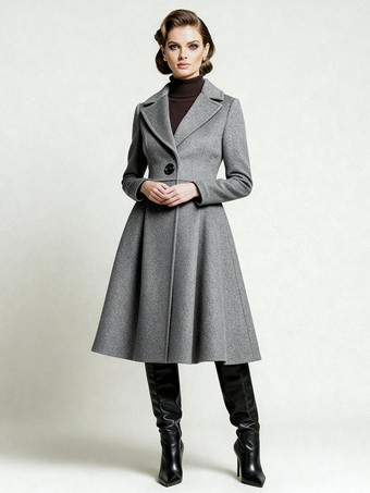GrisAbrigo midi vintage de lana con corte en X y solapa con muesca para mujer 2025