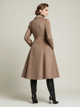 Abrigo midi vintage de lana con corte en X y solapa con muesca para mujer 2025