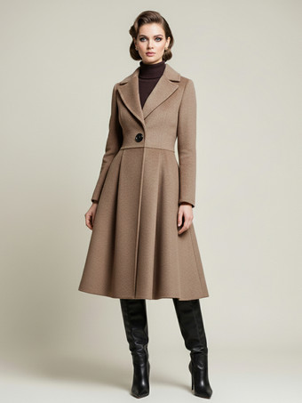 color camel Abrigo midi vintage de lana con corte en X y solapa con muesca para mujer 2025