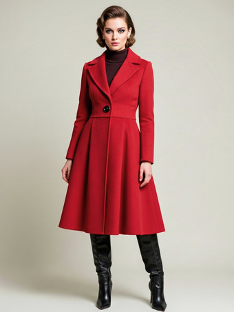 rojo Abrigo midi vintage de lana con corte en X y solapa con muesca para mujer 2025