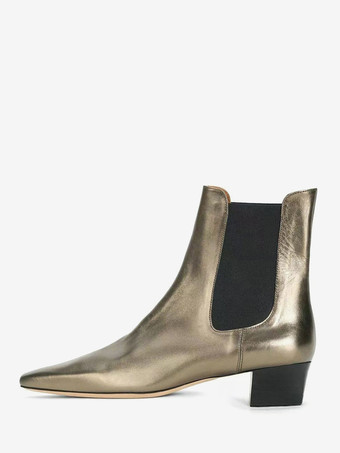 ゴールド レディース チェルシーブーツ ポインテッドトゥ フラットアンクルブーツ