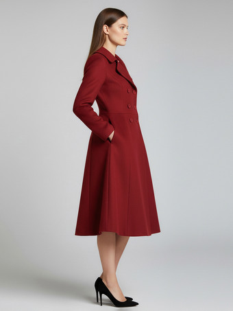 ウール混ダブルブレストミディコート（フレアAラインシルエット）レディース 2025