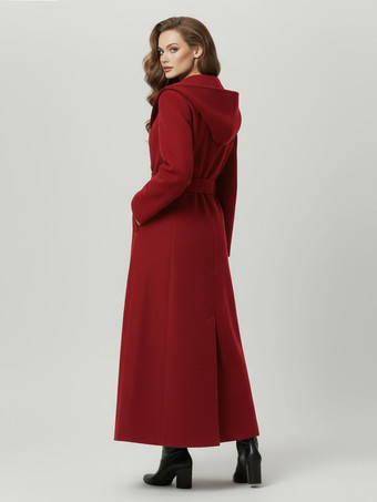 Wool Blend Maxi Hooded Coat With Double-Breasted Design For Women 2025