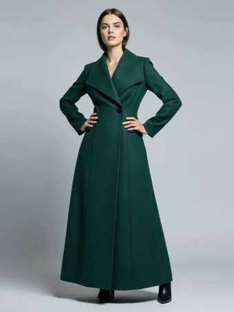 Grün Maxi-Wollmantel in voller Länge mit breitem Retro-Kragen für Damen 2025