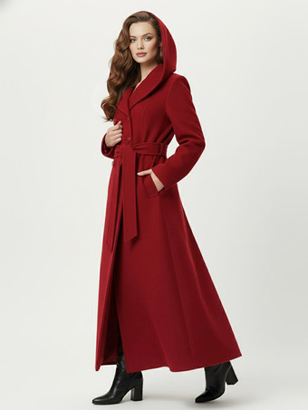 Wool Blend Maxi Hooded Coat With Double-Breasted Design For Women 2025