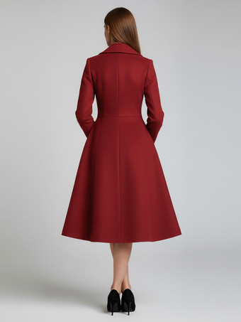 ウール混ダブルブレストミディコート（フレアAラインシルエット）レディース 2025