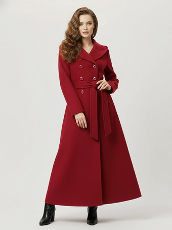 Wool Blend Maxi Hooded Coat With Double-Breasted Design For Women 2025