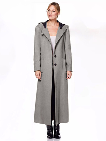 グレイレディース ラップコート フード付き 暖か フルレングス 冬 マキシ ウールブレンドコート 2025