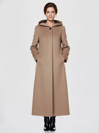 レディース ラップコート フード付き 暖か フルレングス 冬 マキシ ウールブレンドコート 2025