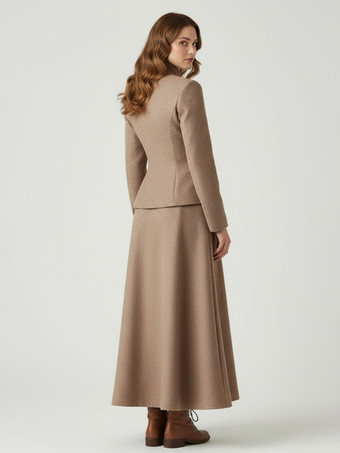 Zweiteiliges Set aus Wollmischung mit Stehkragen und Schößchenjacke und Maxirock für Damen 2025