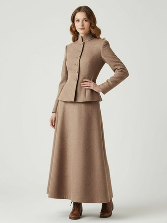 Zweiteiliges Set aus Wollmischung mit Stehkragen und Schößchenjacke und Maxirock für Damen 2025