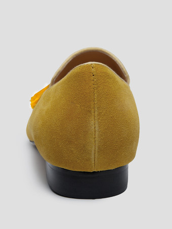   Mocassins en daim à bout rond et pompon jaune pour hommes chaussures de bal et de mariage