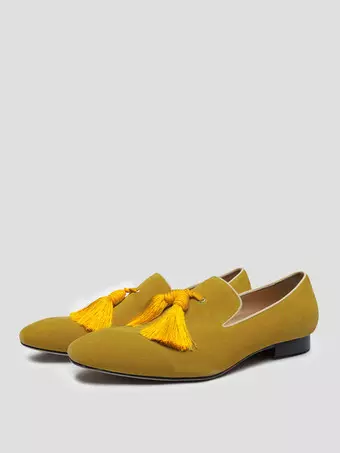 Men's Yellow Tassel Round Toe Suede Loafer Prom Wedding Shoes - Milanoo.com