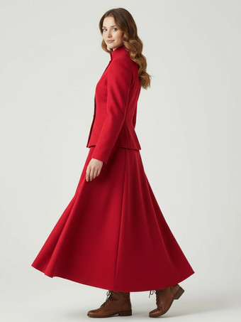 Zweiteiliges Set aus Wollmischung mit Stehkragen und Schößchenjacke und Maxirock für Damen 2025