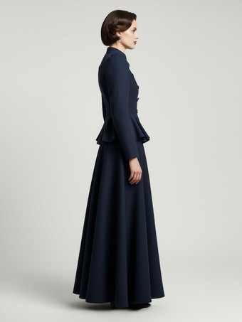 Conjunto victoriano de chaqueta peplum con mangas abullonadas y falda larga de mezcla de lana para mujer 2025