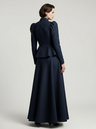 Conjunto victoriano de chaqueta peplum con mangas abullonadas y falda larga de mezcla de lana para mujer 2025