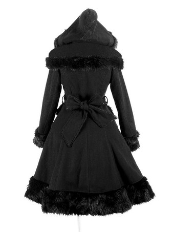 ゴシックロリータコート ブラックコート ポンポン オーバーコート ポリエステル 秋 ロリータ アウター