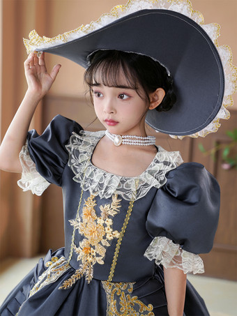 ビクトリア朝のロココ調の衣装 グレーのレトロなフリルドレス コスチューム パーティー プロムドレス