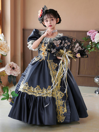 グレイビクトリア朝のロココ調の衣装 グレーのレトロなフリルドレス コスチューム パーティー プロムドレス