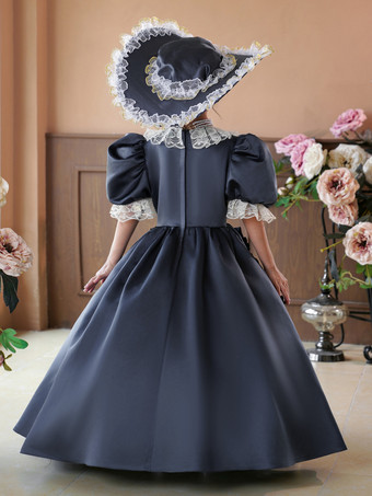 ビクトリア朝のロココ調の衣装 グレーのレトロなフリルドレス コスチューム パーティー プロムドレス