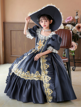 ビクトリア朝のロココ調の衣装 グレーのレトロなフリルドレス コスチューム パーティー プロムドレス