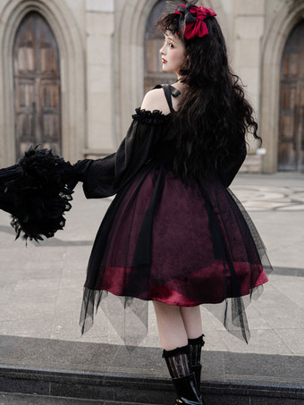   ゴシックロリータドレス ルッフル弓 デコルテ ロングスリーブ ロリータワンピースドレス