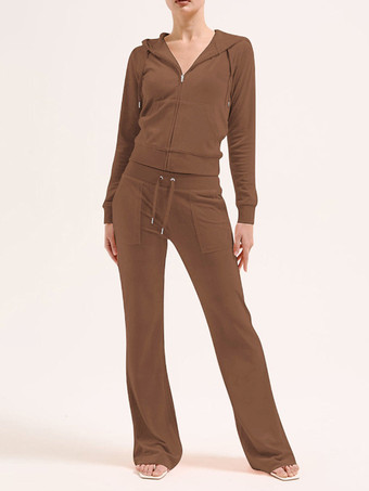 MarrónConjunto de chándal de terciopelo con capucha y pantalón para mujer (2025)