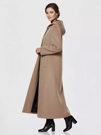 レディース ラップコート フード付き 暖か フルレングス 冬 マキシ ウールブレンドコート 2025