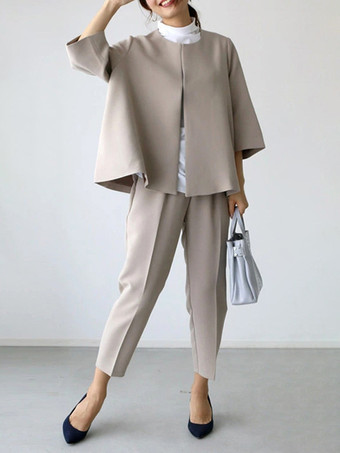 ディープアプリコットエレガント セットアップ ラウンドネック ディープアプリコット 半袖 無地 シンプル レディースファッション