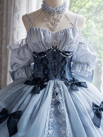 フェアリーロリータドレス スパゲッティホルターコルセット フロアレングス レースロリータドレス