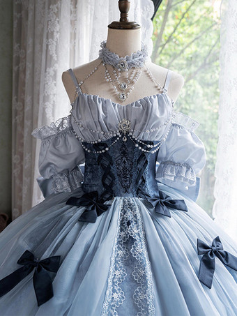 フェアリーロリータドレス スパゲッティホルターコルセット フロアレングス レースロリータドレス