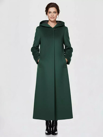 グリーン レディース ラップコート フード付き 暖か フルレングス 冬 マキシ ウールブレンドコート 2025