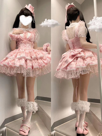 ゴシック ロリータ ドレス フリル 水玉 ローズ グリーン