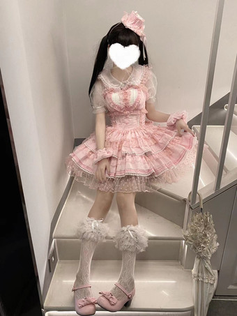 ゴシック ロリータ ドレス フリル 水玉 ローズ グリーン