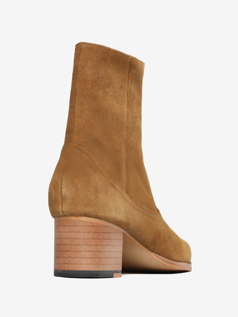 メンズブーツ チェルシーブーツ オレンジレザー スクエアトゥ アンクルショートブーツ