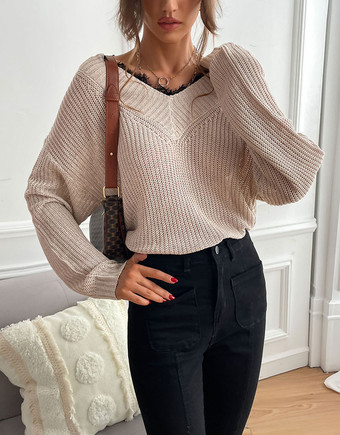 2025年レディース向けVネックのリラックスフィットニットセーター