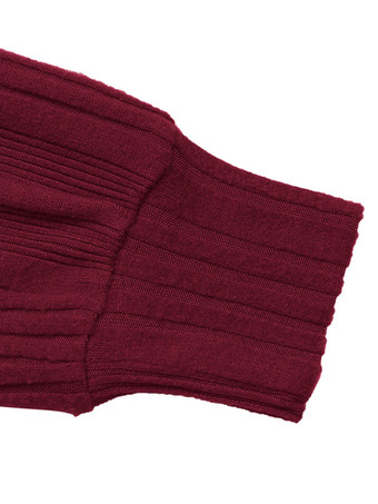 2025年レディース向け、バーガンディリブニットセット（オフショルダートップス＆マキシスカート）