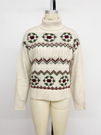 2026年レディース向けタートルネック幾何学模様ニットセーター