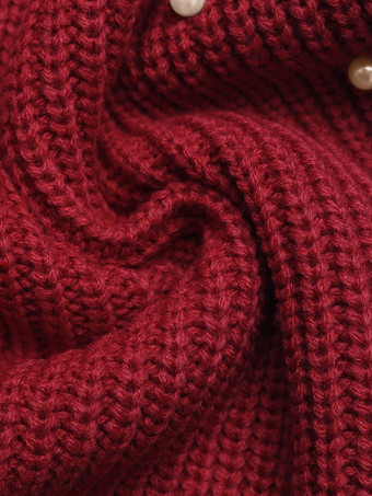 Vネックとバルーンスリーブのクリスマスレッドカーディガン（レディース用、2025年）