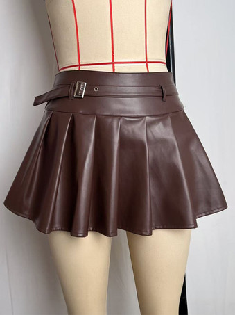 PUレザーのシックなショートプリーツスカート（レディース）2025