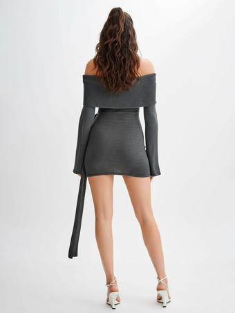 ツイストノット オフショルダー ミニドレス（ウエストタイ付き、レディース 2025）