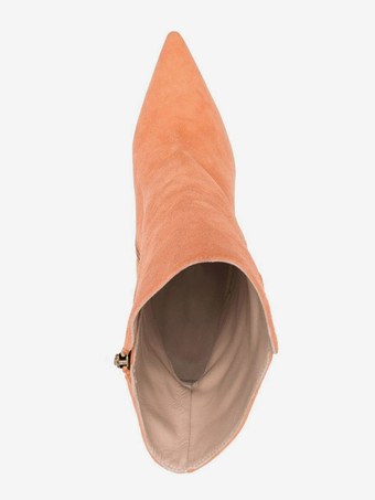 スエード ウェッジ アンクルブーツ ポインテッドトゥ バックルディテール ブーティ