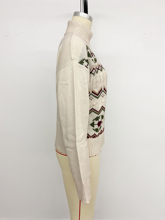 2026年レディース向けタートルネック幾何学模様ニットセーター