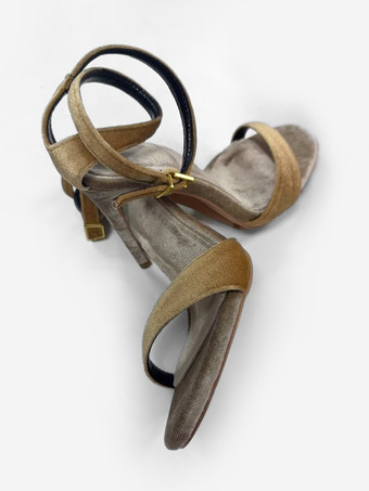 ベルベットハイヒールサンダル オープントゥ クリスクロス パーティーシューズ