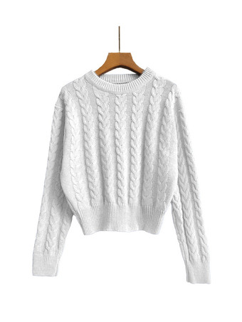 女性プルオーバーセーターベビーブルージュエルネックロングスリーブコットンセーター