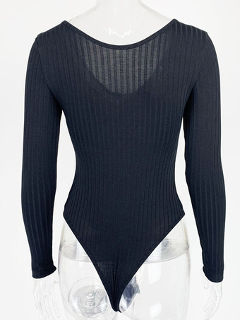 ボディスーツエクリュホワイト長袖バトーネックパイピングストレッチセクシーコットントップス女性用